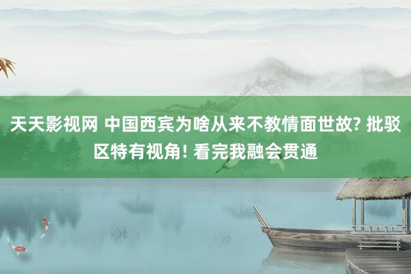 天天影视网 中国西宾为啥从来不教情面世故? 批驳区特有视角! 看完我融会贯通
