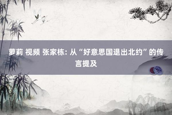 萝莉 视频 张家栋: 从“好意思国退出北约”的传言提及